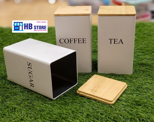 3-Piece Sugar, Coffee & Tea Storage Canister Set with Bamboo Lids