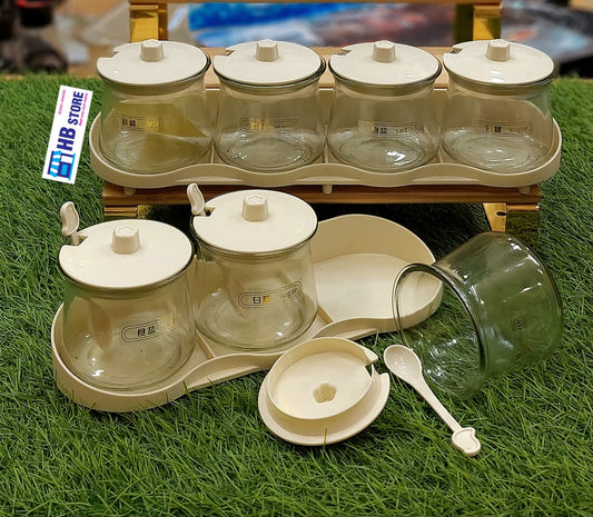 Elegant Glass Seasoning Jar Set with Tray and Spoons