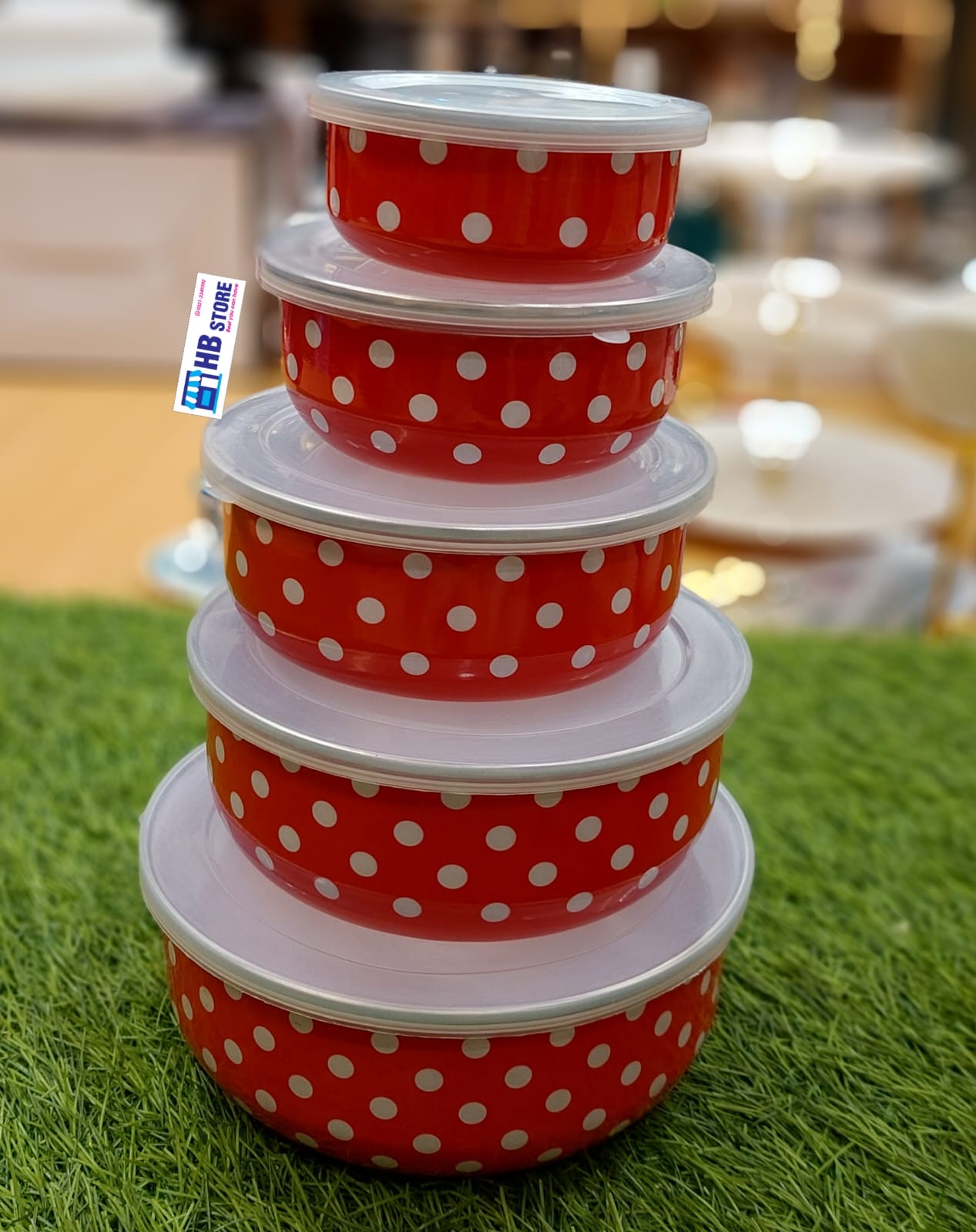 5 pieces enamel bowl with lid bearing container cuisine stocks fruits salads for