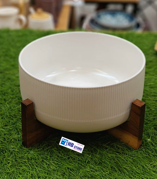 Stylish Ceramic Serving Bowl with Wooden Frame