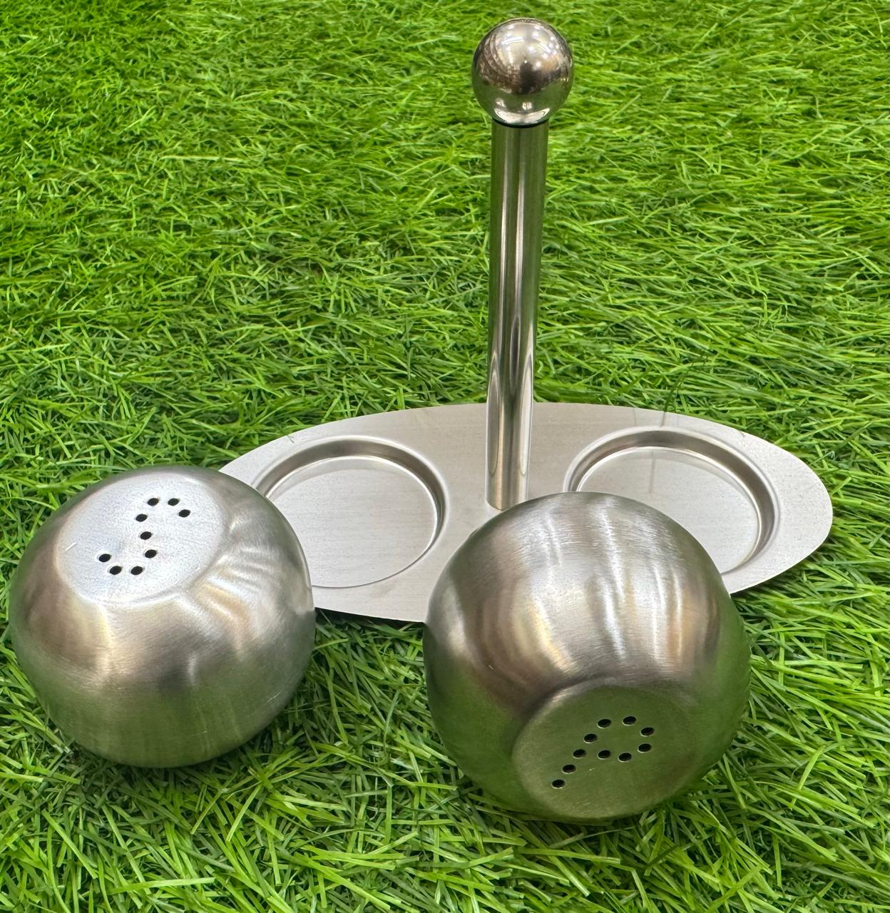 Stainless Steel Salt & Pepper Shaker Set with Stand – Modern Kitchen & Dining Table Accessory