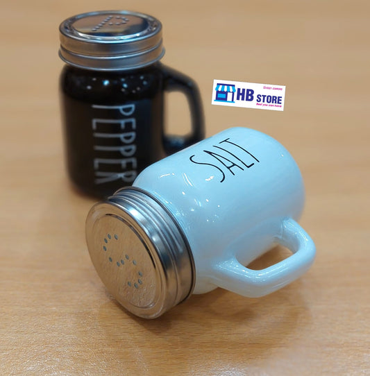 Set of 2 Salt & Pepper Pots,Kitchen Accessories (Black & White)