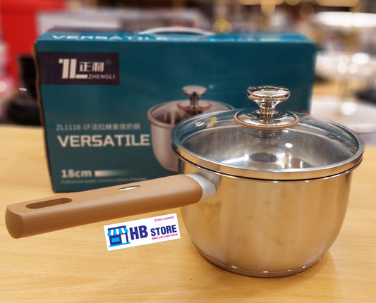 Heavy-Gauge Stainless steel SAUCE PAN with wooden handle