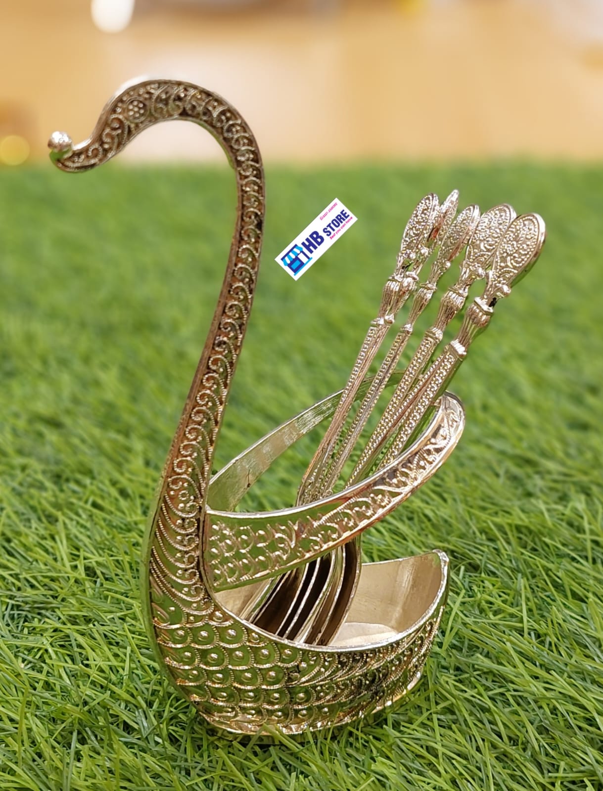 Swan Spoon Holder Set with Intricately Designed Teaspoons