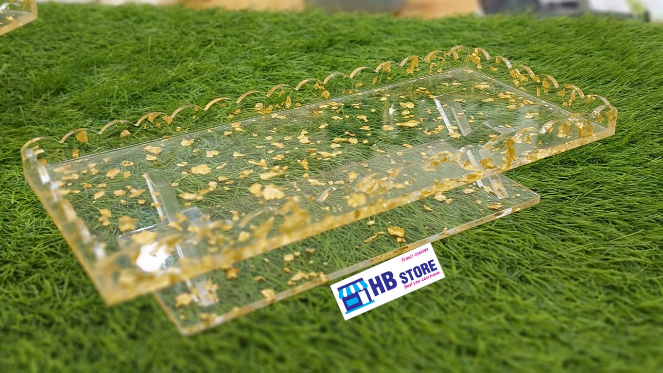 Acrylic Buffet Trays in 3 size with Gold & Silver Foil Flakes | Elegant Display for Events & Parties