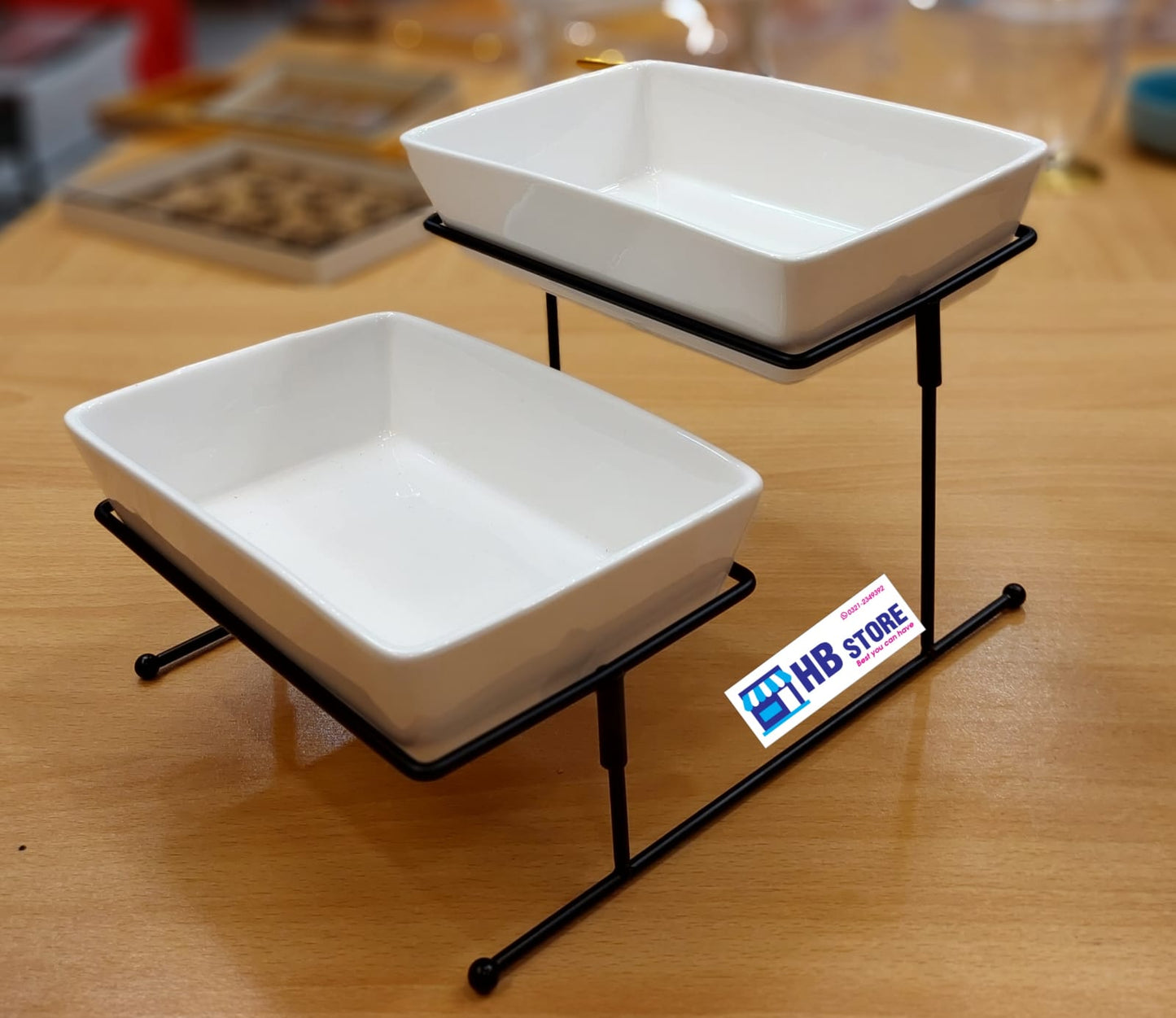 2-Tier Deep Rectangular Serving dish With Stand,