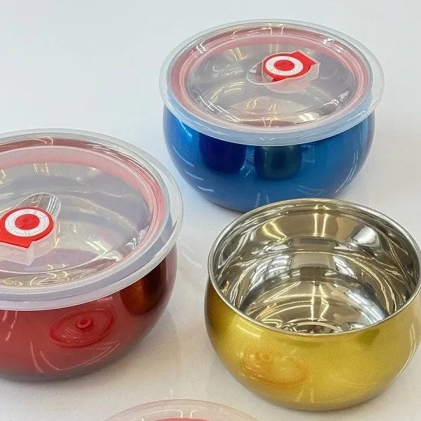 Three-piece colored steel food storage container