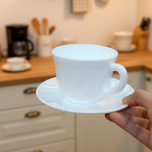 LUXURY OPAL PLAIN WHITE 12 PC CUP AND SAUCER SET