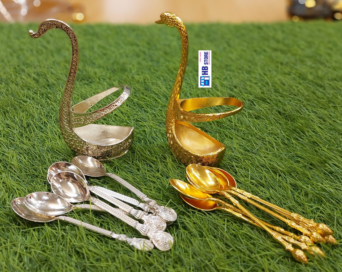 Swan Spoon Holder Set with Intricately Designed Teaspoons