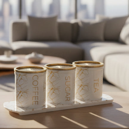 Elegant Marble Ceramic Kitchen Canister Set (3-Piece) with Matching Tray