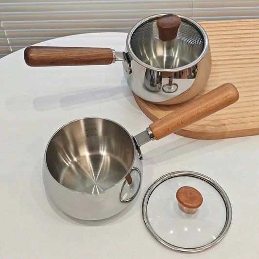 Chubby Stainless Steel Mini Pot with Wooden Handle