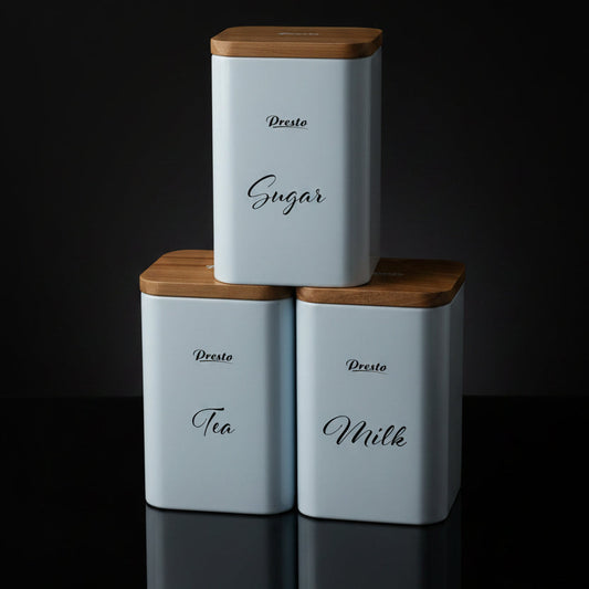 Presto Tea, Sugar, and Milk Storage Jar Set - White