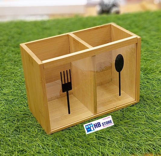 Bamboo Cutlery & Utensil Holder with Icon Window