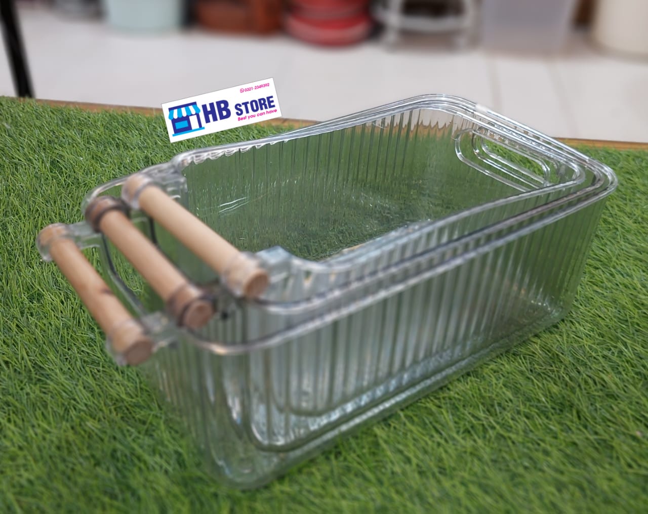 Fluted Storage Bin with Bamboo Handle