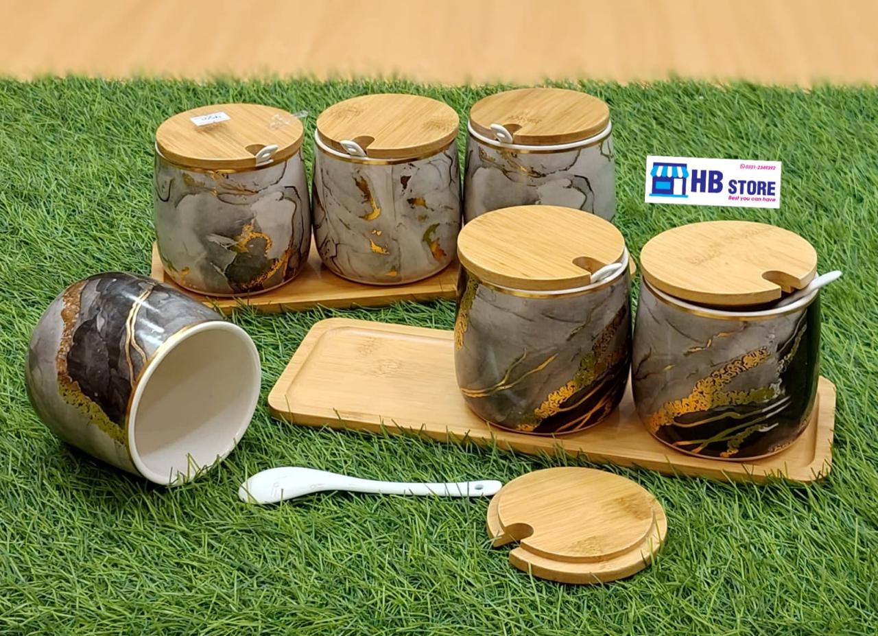 3-Piece Marble Ceramic Seasoning Jar Set