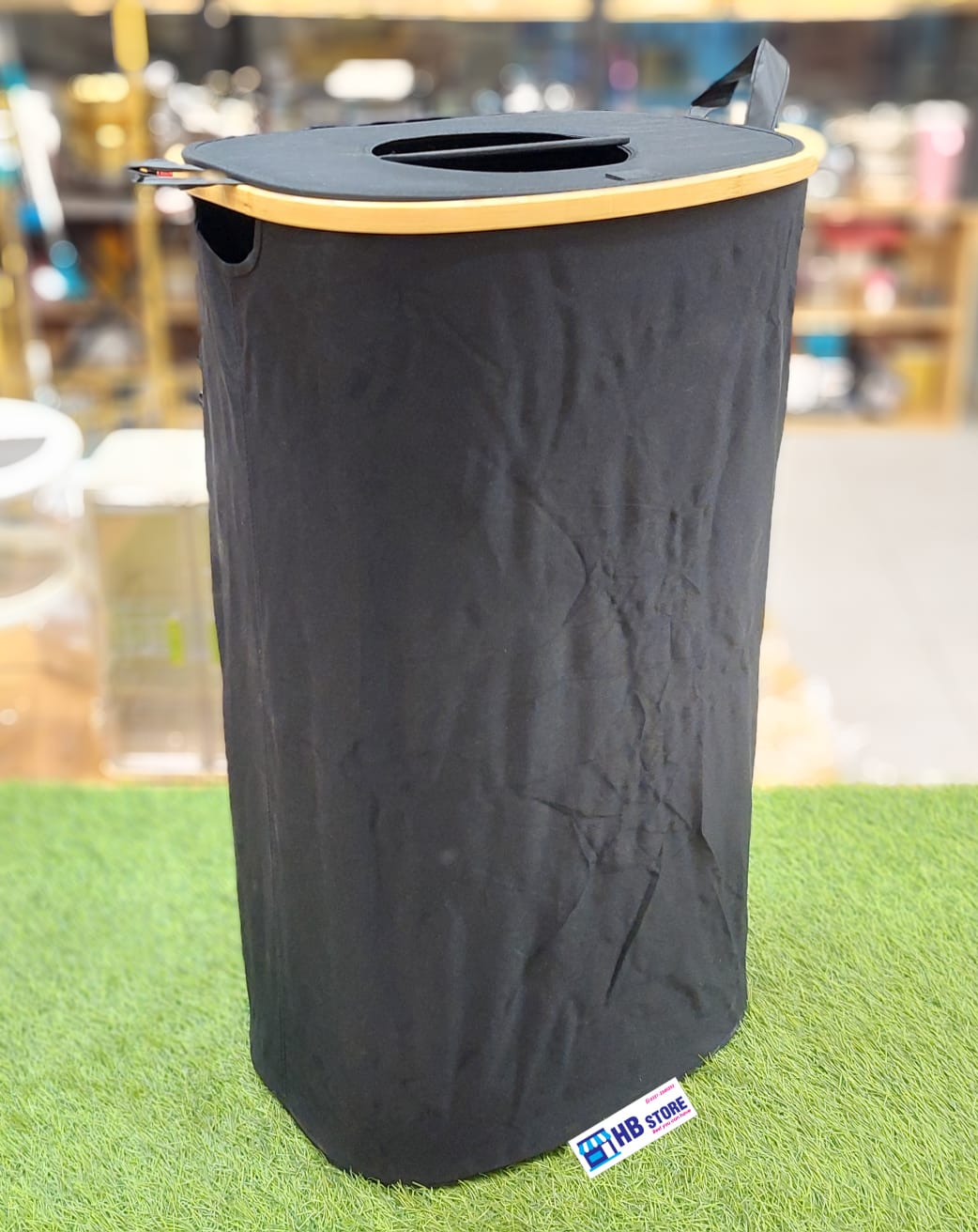 Modern Bamboo-Rimmed Collapsible Laundry basket