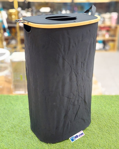 Modern Bamboo-Rimmed Collapsible Laundry basket