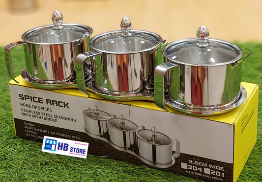 304 Stainless Steel Seasoning Pots Set with Integrated Serving Tray and Spoon