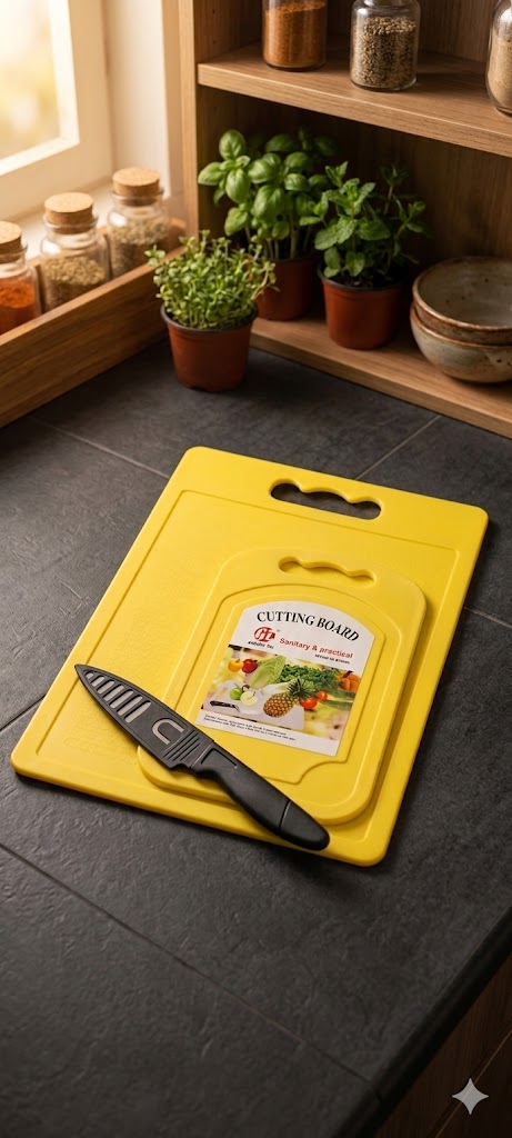 2-Piece Plastic Cutting Board Set with  Knife