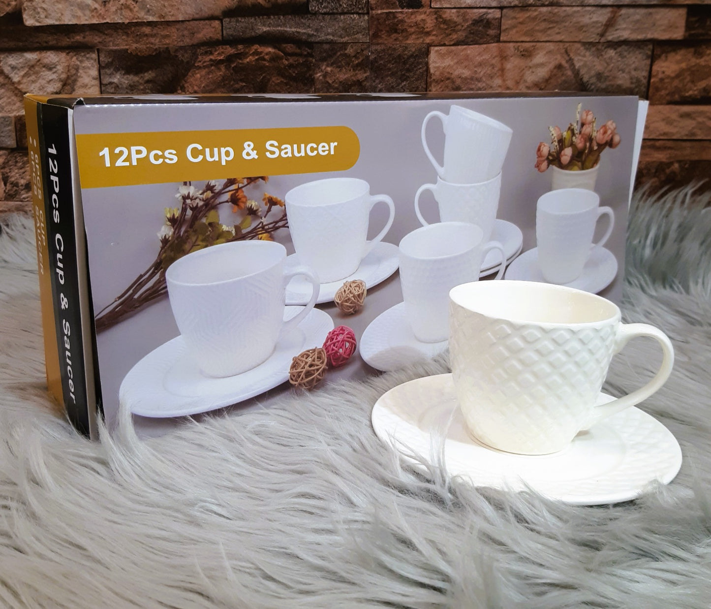 Ceramic White Design Cup Saucer Set