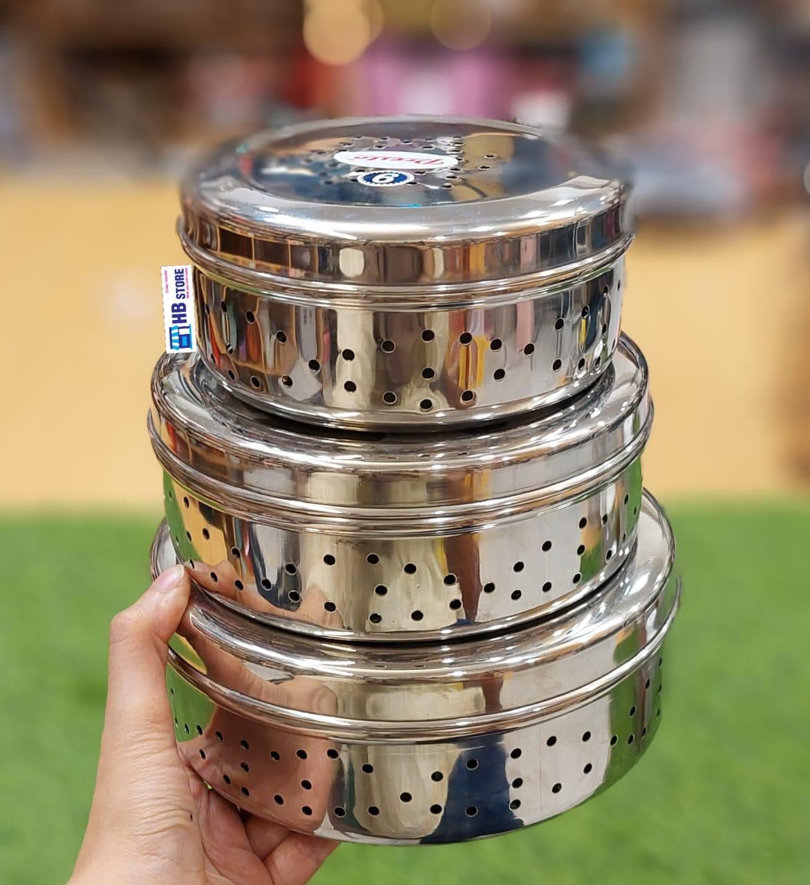 Premium Stainless Steel Perforated Multi-Purpose Kitchen Containers / Steamer Baskets (Set of 3)