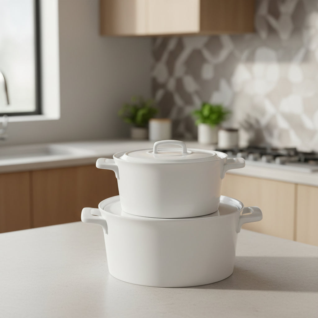 Danny Home White Porcelain Round Casserole Dish with Lid
