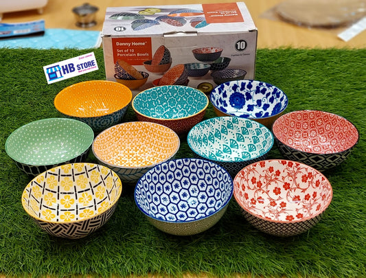 Danny Home Set of 10 Assorted Porcelain Bowls