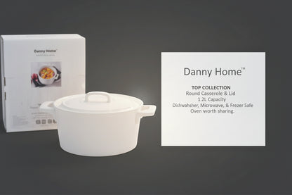 Danny Home White Porcelain Round Casserole Dish with Lid