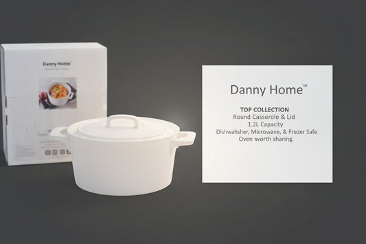 Danny Home White Porcelain Round Casserole Dish with Lid