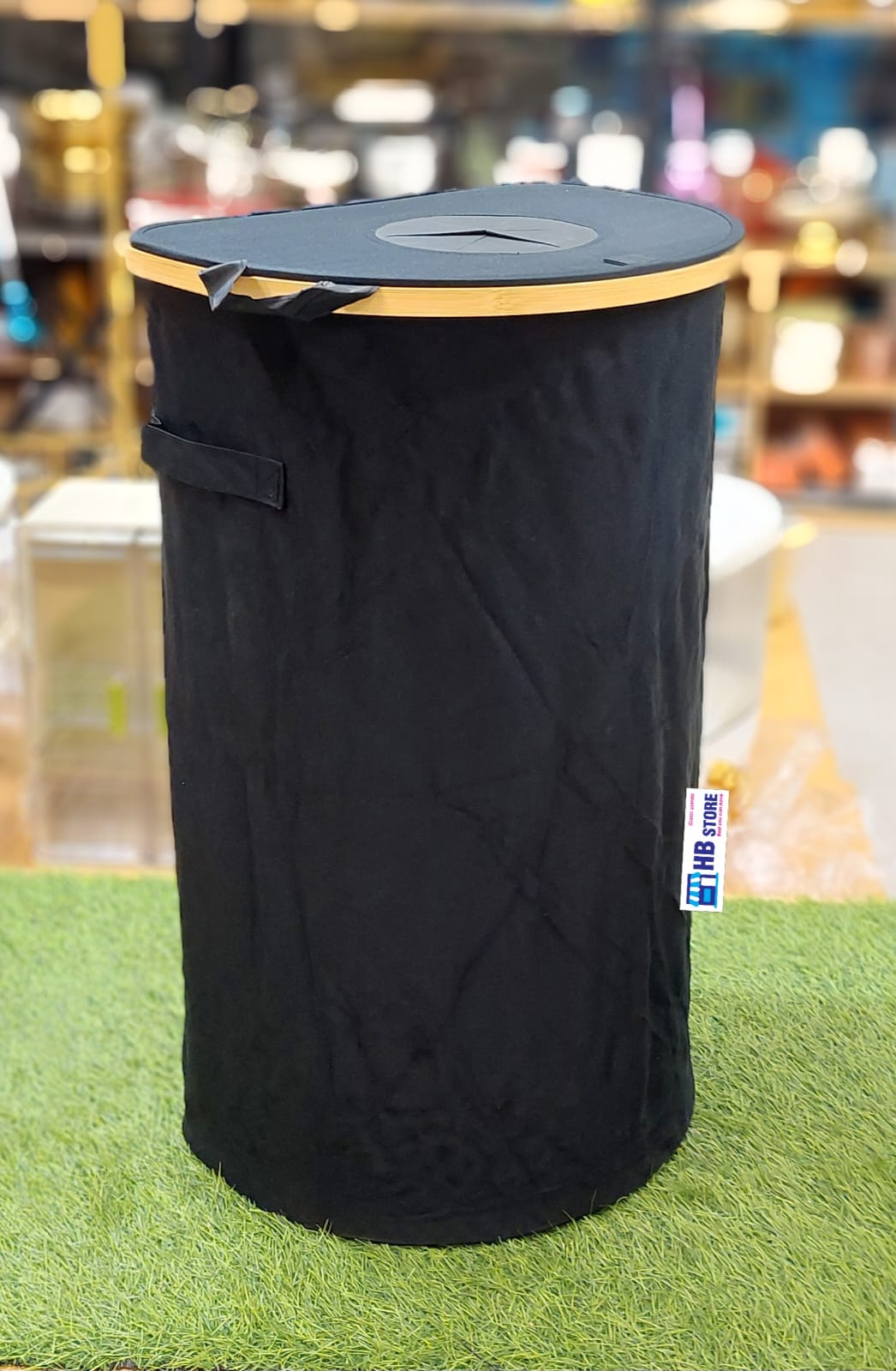 Modern Bamboo-Rimmed Collapsible Laundry basket