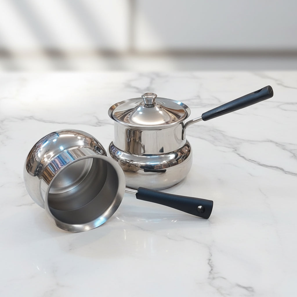 stainless steel milk warming and coffee pots