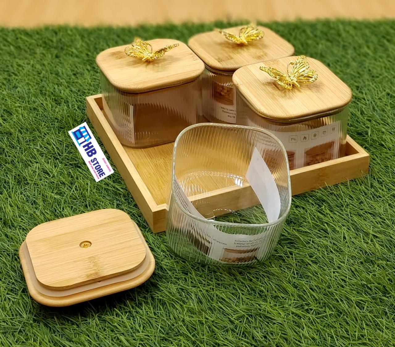 Luxury 4-Piece Ribbed Glass Storage Jar Set