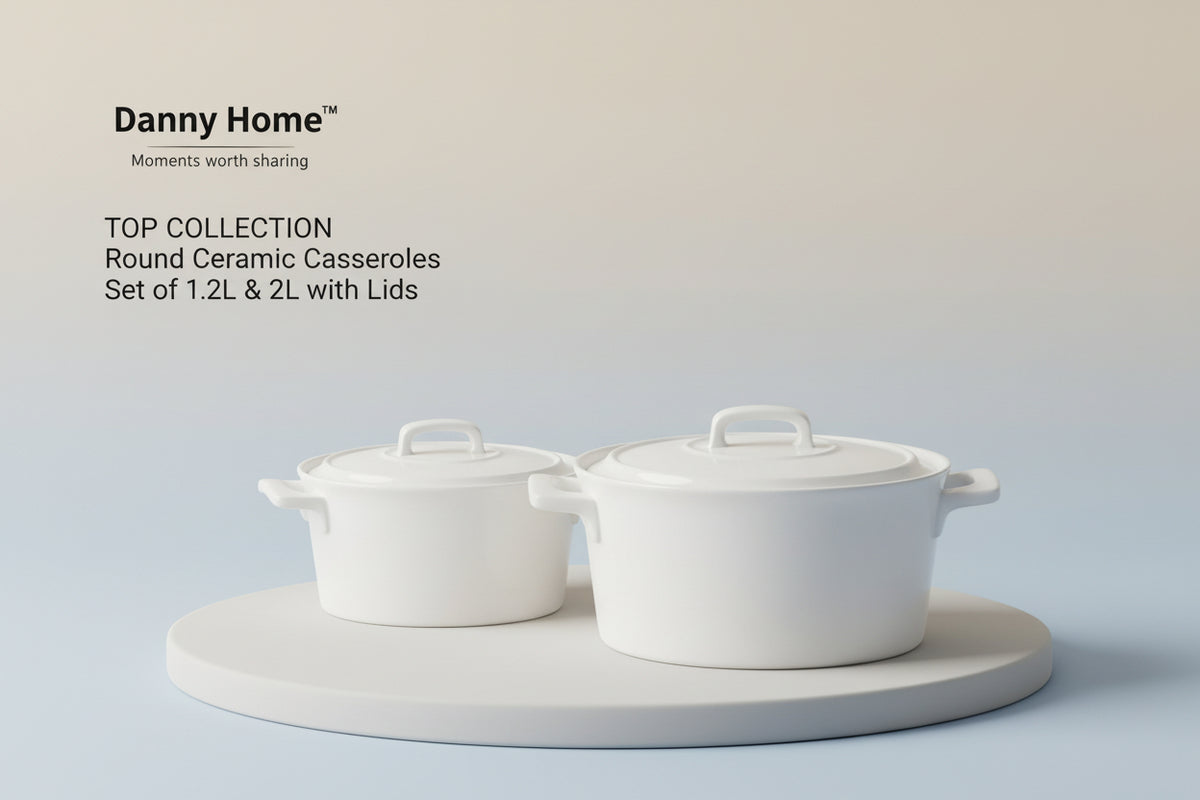 Danny Home White Porcelain Round Casserole Dish with Lid