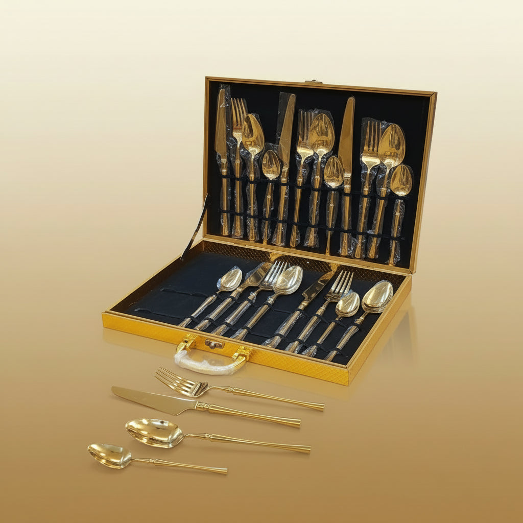 24-piece premium stainless steel golden cutlery set