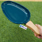 Nordic Ceramic Oval Serving Platter with Ergonomic Wooden Handle – Teal Blue
