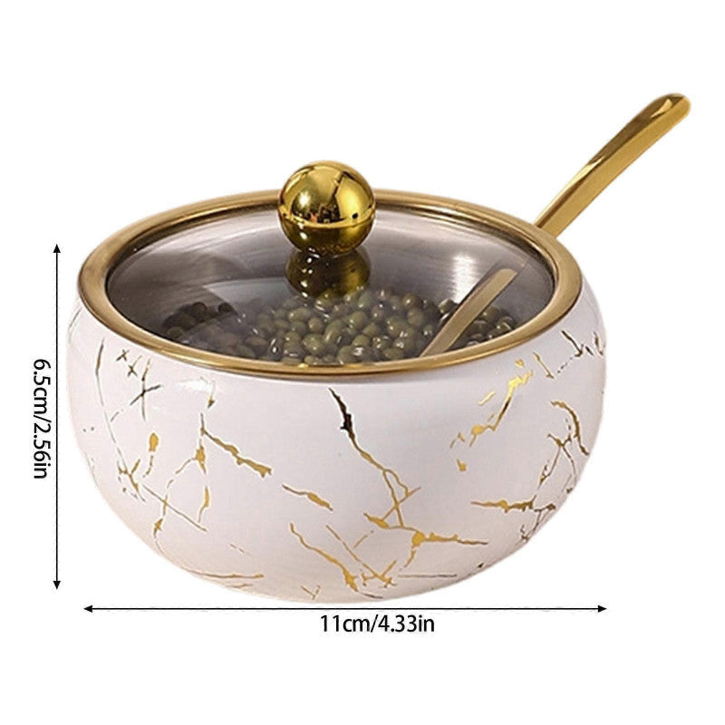 Stainless Steel Sugar Pot with Glass Lid and Spoon