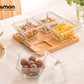 Square Snack Serving Tray With Wooden Base