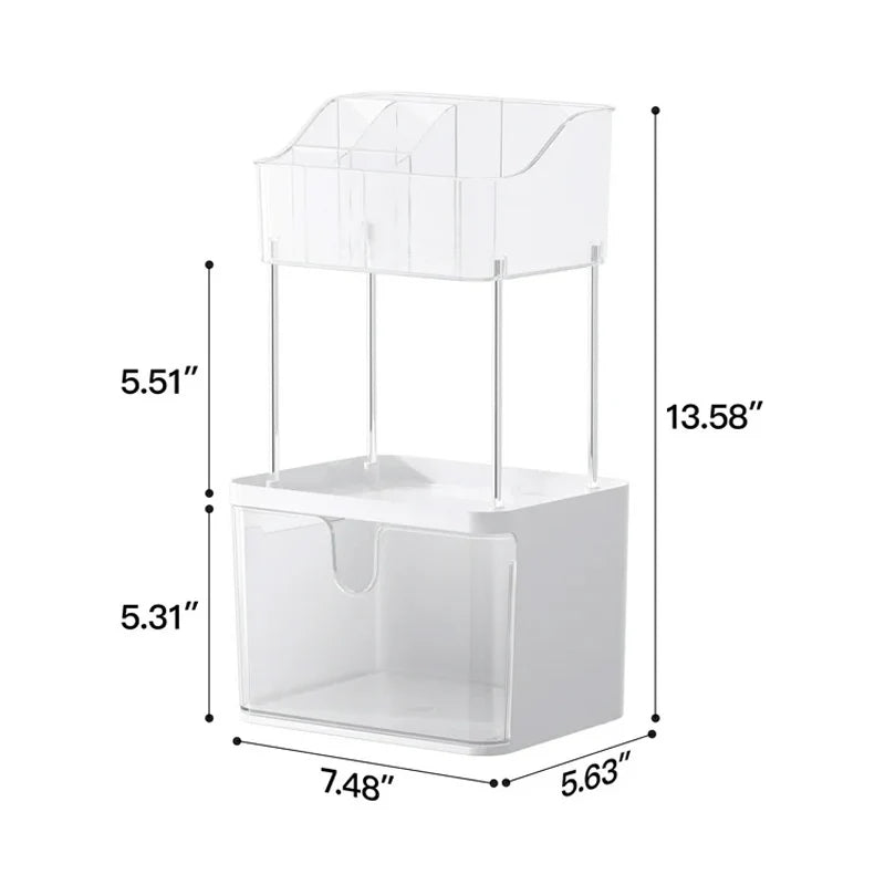 2-Tier Acrylic Makeup & Skincare Vanity Organizer with Clear Drawer