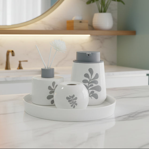Modern Striped & Floral Ceramic Bathroom Set