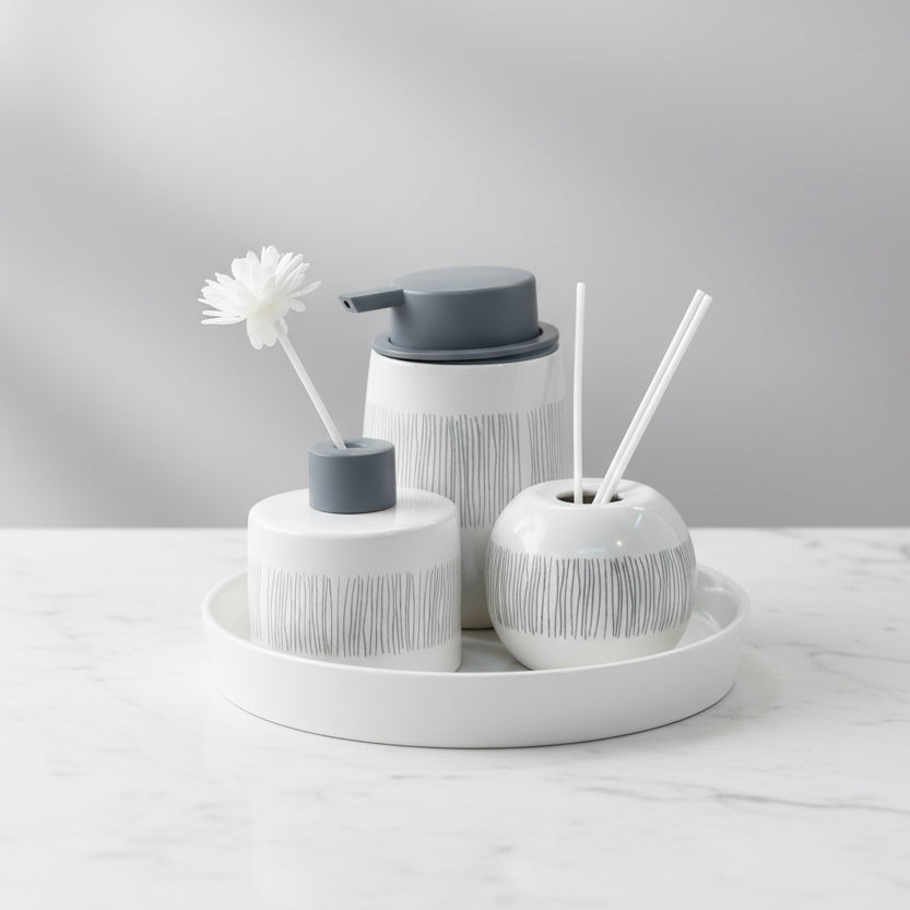 Modern Striped & Floral Ceramic Bathroom Set