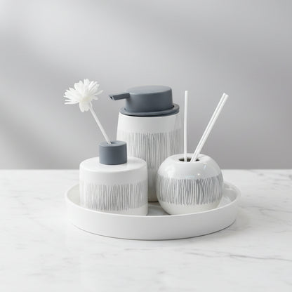 Modern Striped & Floral Ceramic Bathroom Set