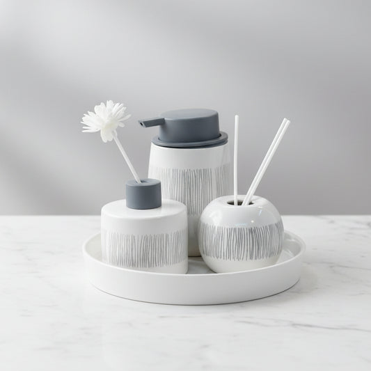 Modern Striped & Floral Ceramic Bathroom Set