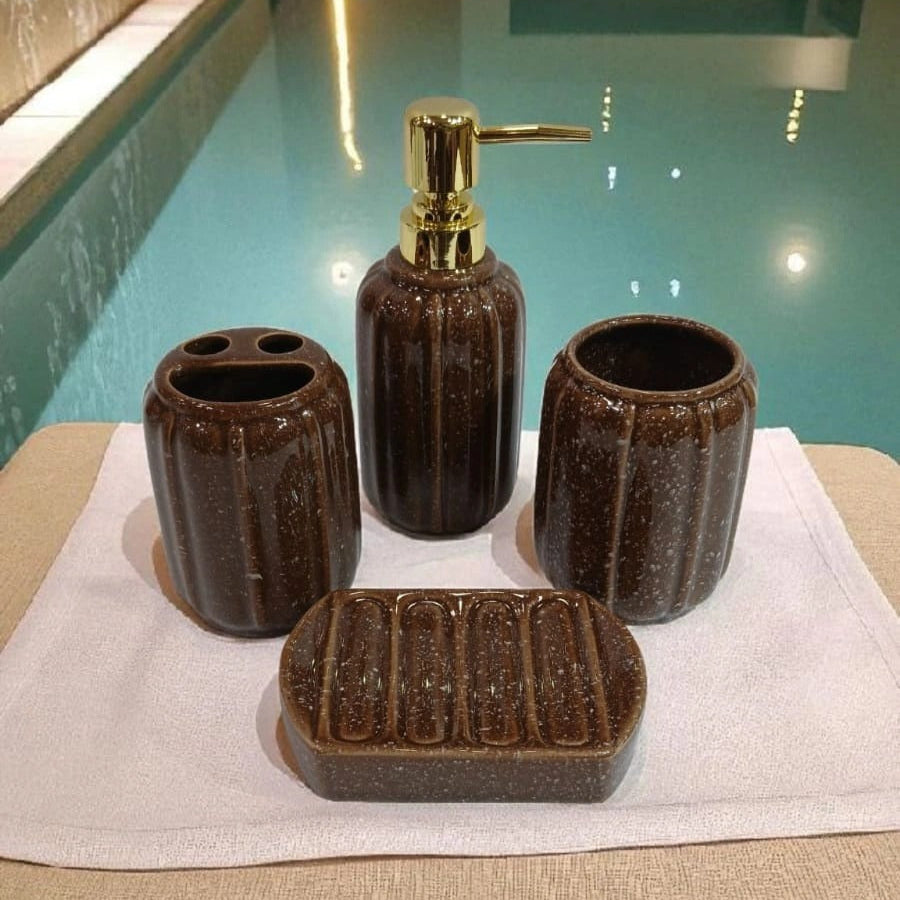 Coastal Clay Textured Ceramic 4-Piece Bathroom Set