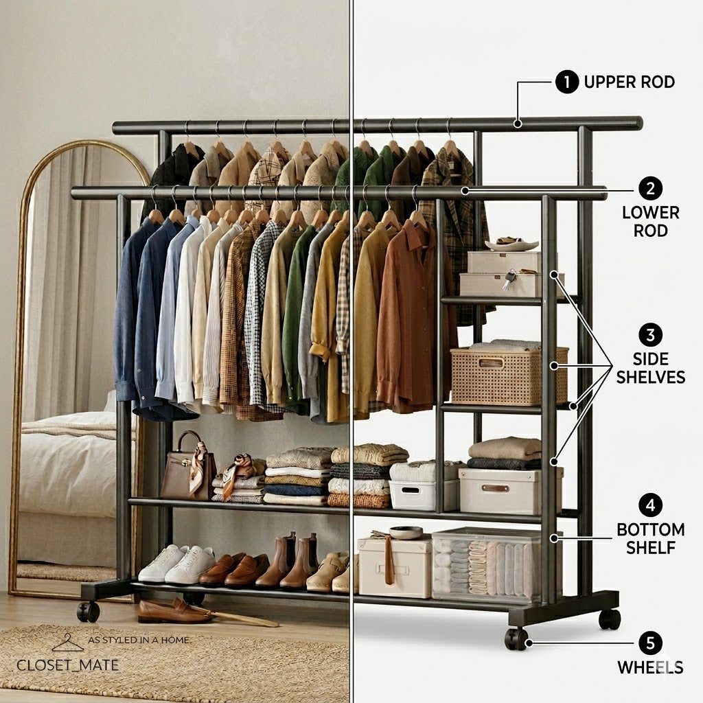 Heavy-Duty Double Rod Garment Rack