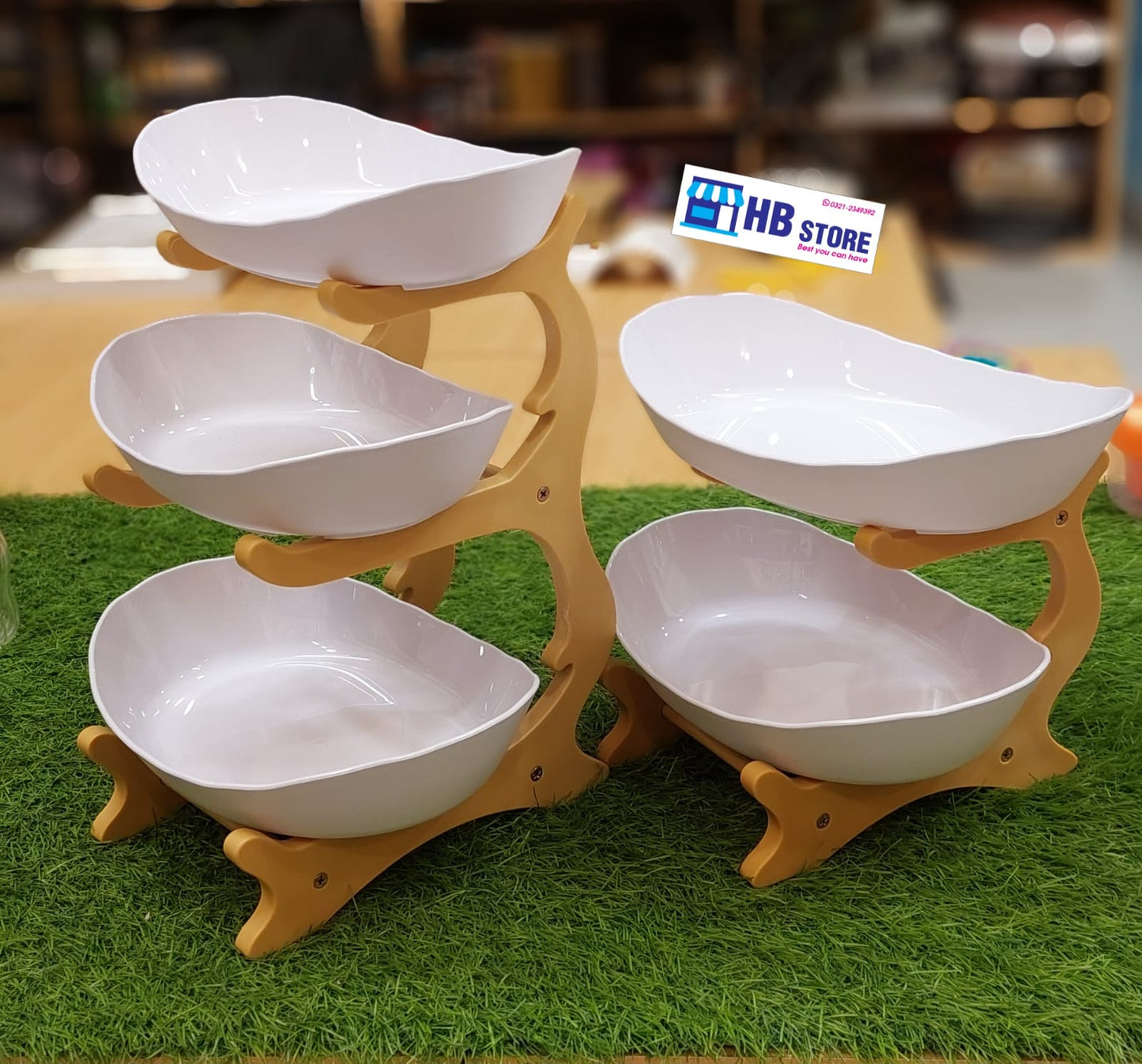 Modern Multi-Tier Serving Platters with Wooden Stand
