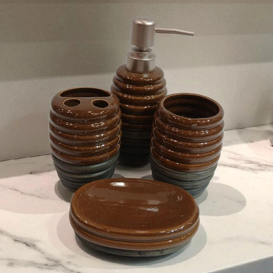 Coastal Clay Textured Ceramic 4-Piece Bathroom Set