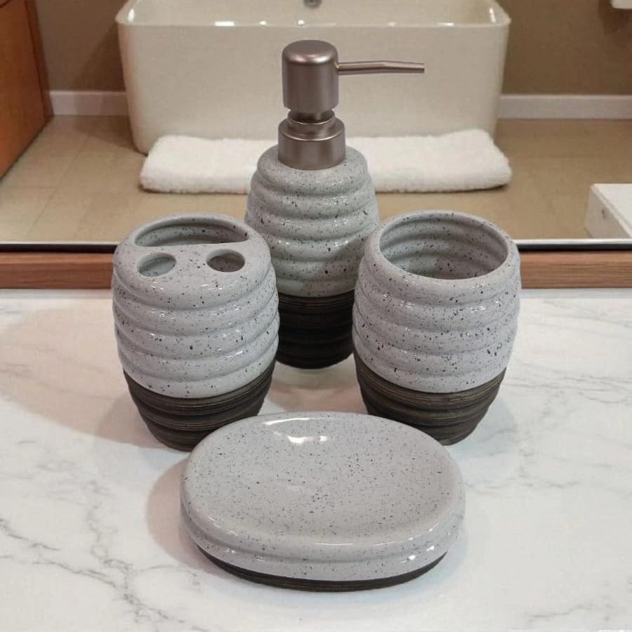 Coastal Clay Textured Ceramic 4-Piece Bathroom Set