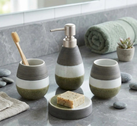 Coastal Clay Textured Ceramic 4-Piece Bathroom Set
