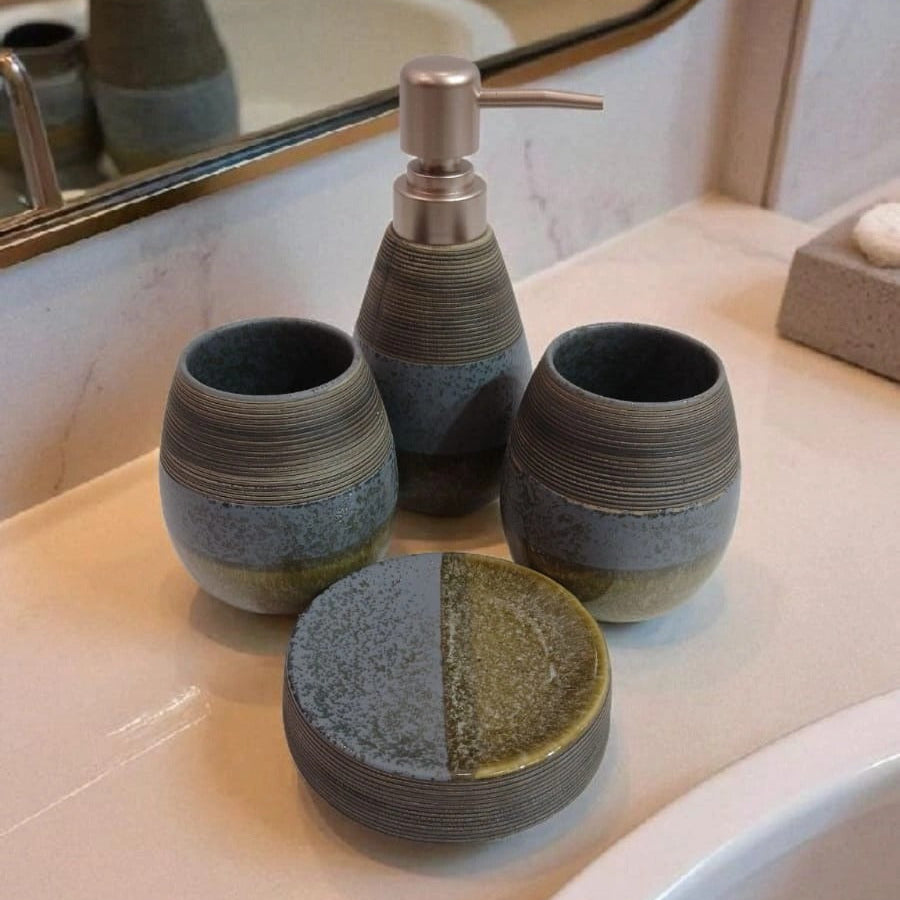 Coastal Clay Textured Ceramic 4-Piece Bathroom Set
