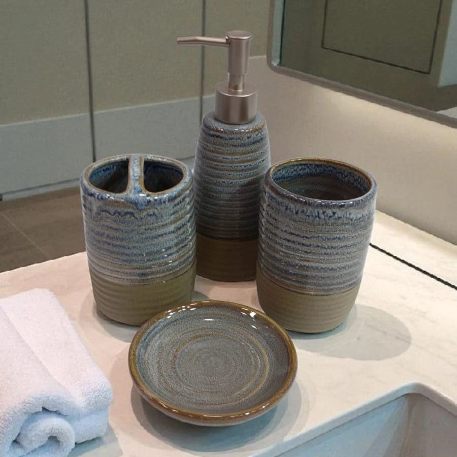 Coastal Clay Textured Ceramic 4-Piece Bathroom Set